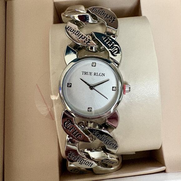 NEW TRUE RELIGION Chunky Braided Watch Bracelet Engraved Logo Silver DENIM BOX main image 9